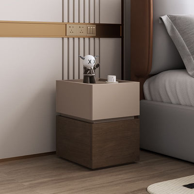 Moderna Lujo Madera Maciza Metal Mesita de Noche Cuadrada de 2 Cajones Para Dormitorio 