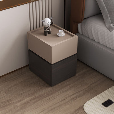 Moderna Lujo Madera Maciza Metal Mesita de Noche Cuadrada de 2 Cajones Para Dormitorio 