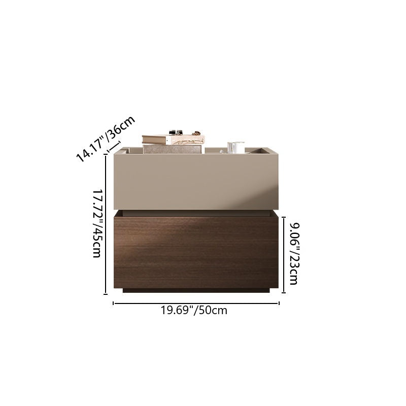 Moderna Lujo Madera Maciza Metal Mesita de Noche Cuadrada de 2 Cajones Para Dormitorio 