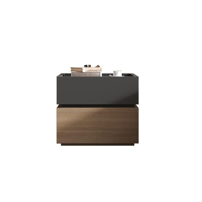 Moderna Lujo Madera Maciza Metal Mesita de Noche Cuadrada de 2 Cajones Para Dormitorio 