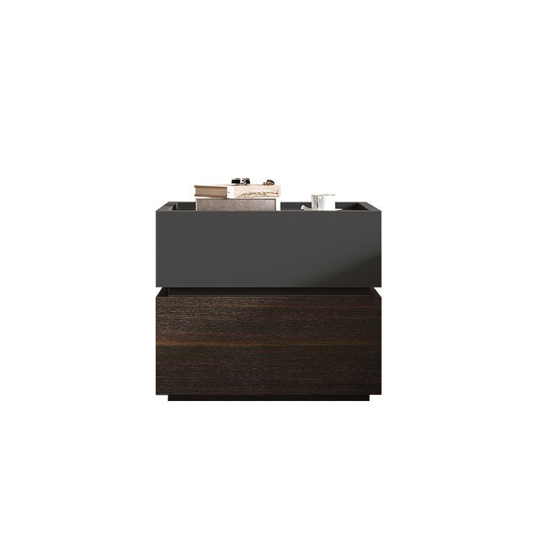 Moderna Lujo Madera Maciza Metal Mesita de Noche Cuadrada de 2 Cajones Para Dormitorio 