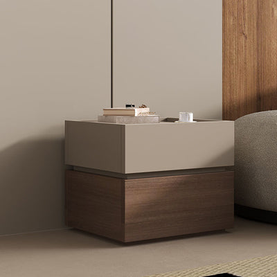 Moderna Lujo Madera Maciza Metal Mesita de Noche Cuadrada de 2 Cajones Para Dormitorio 