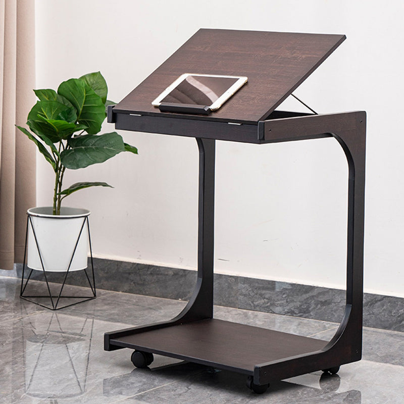 Traditional Vintage Bamboo C-Shaped Square Side Table 2-Tier For Living Room