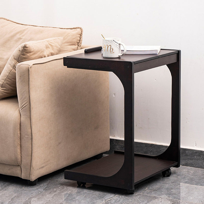 Traditional Vintage Bamboo C-Shaped Square Side Table 2-Tier For Living Room