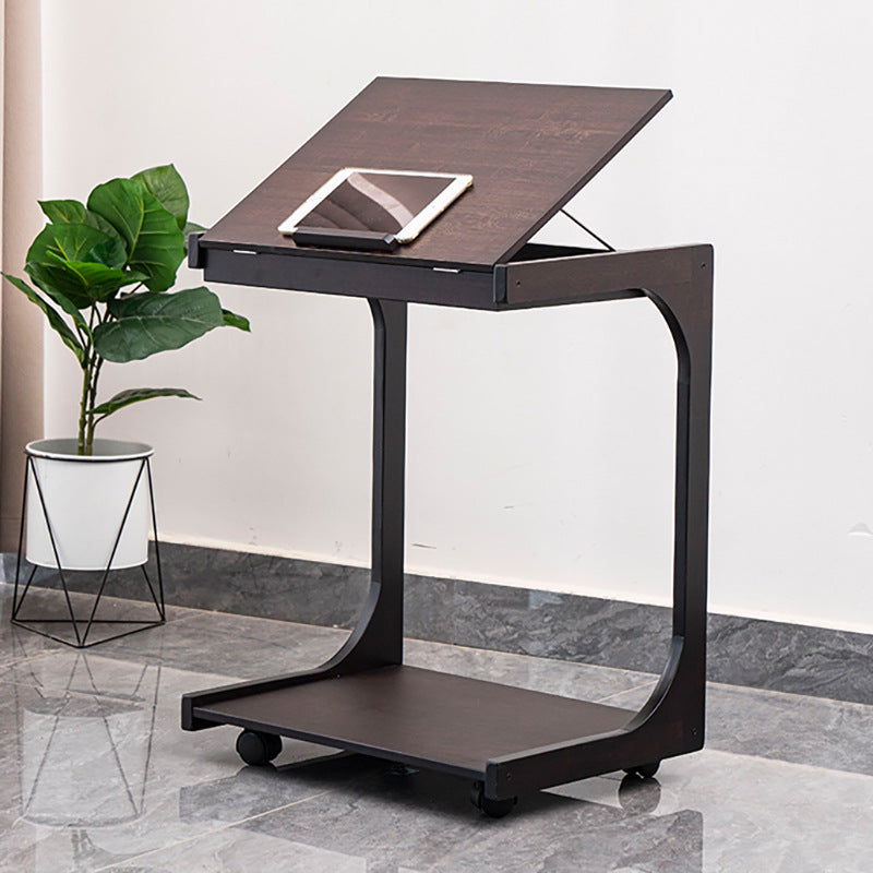 Traditional Vintage Bamboo C-Shaped Square Side Table 2-Tier For Living Room