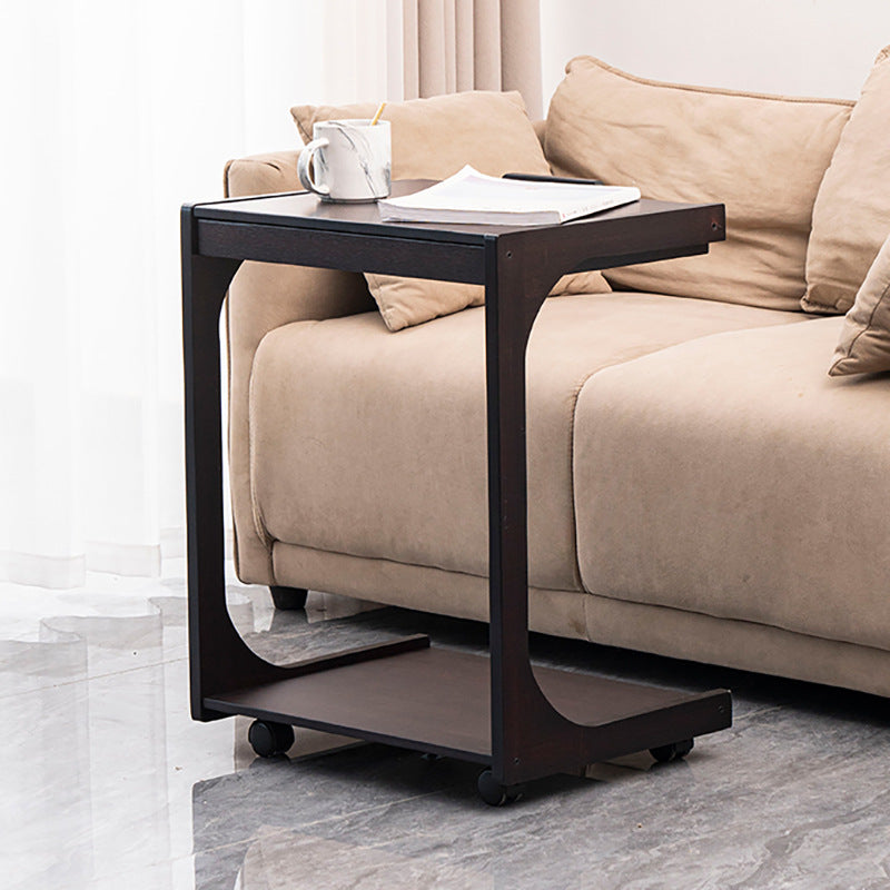 Traditional Vintage Bamboo C-Shaped Square Side Table 2-Tier For Living Room
