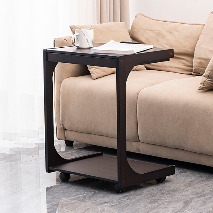 Traditional Vintage Bamboo C-Shaped Square Side Table 2-Tier For Living Room