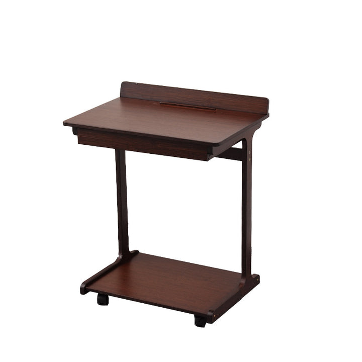 Traditional Vintage Bamboo C-Shaped Square Side Table 2-Tier For Living Room