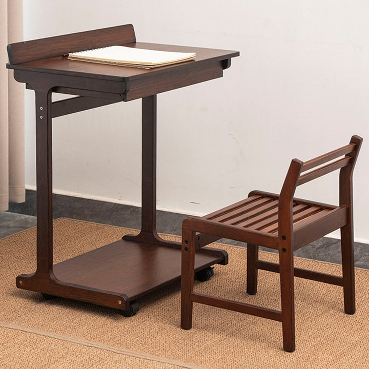 Traditional Vintage Bamboo C-Shaped Square Side Table 2-Tier For Living Room