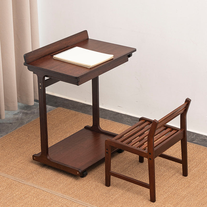 Traditional Vintage Bamboo C-Shaped Square Side Table 2-Tier For Living Room