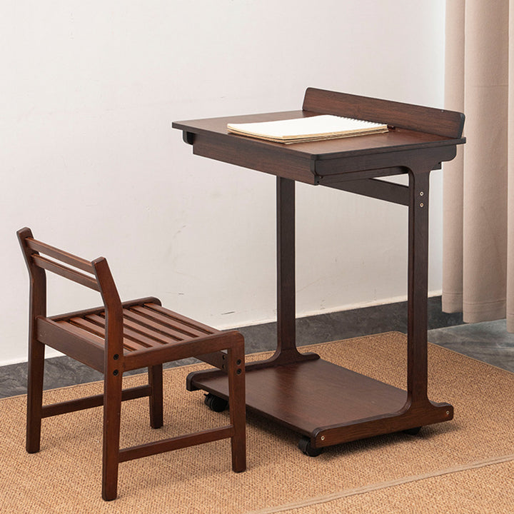 Traditional Vintage Bamboo C-Shaped Square Side Table 2-Tier For Living Room