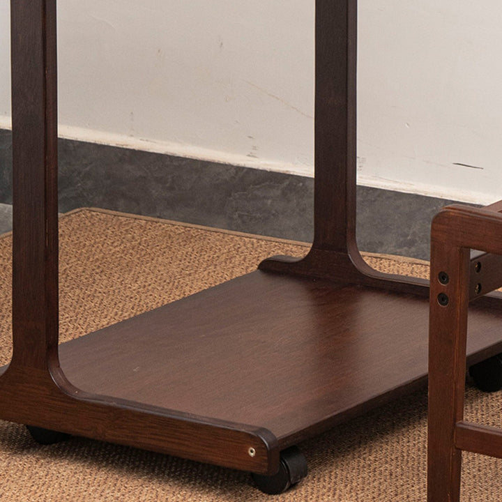 Traditional Vintage Bamboo C-Shaped Square Side Table 2-Tier For Living Room