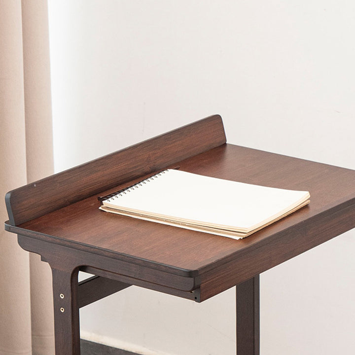 Traditional Vintage Bamboo C-Shaped Square Side Table 2-Tier For Living Room