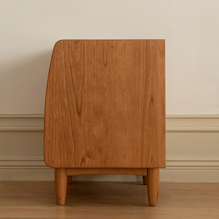 Traditional Vintage Cherry Wood Glass Cylindrical Square Nightstand 2-Drawer For Bedroom