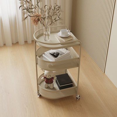 Mesa Auxiliar Arqueada Semicircular de Metal Minimalista Moderna de 3 Niveles para Sala de Estar 