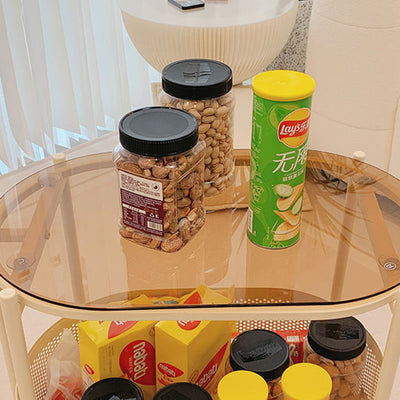 Table d'appoint mobile ovale en métal et verre trempé minimaliste moderne à 2 niveaux pour salon 