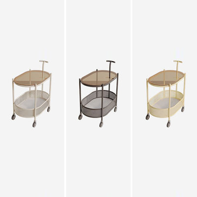Table d'appoint mobile ovale en métal et verre trempé minimaliste moderne à 2 niveaux pour salon 