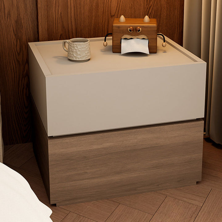 Modern Luxury Solid Wood Eco-Board Stacked Cube Nightstand With 2 Drawers For Bedroom