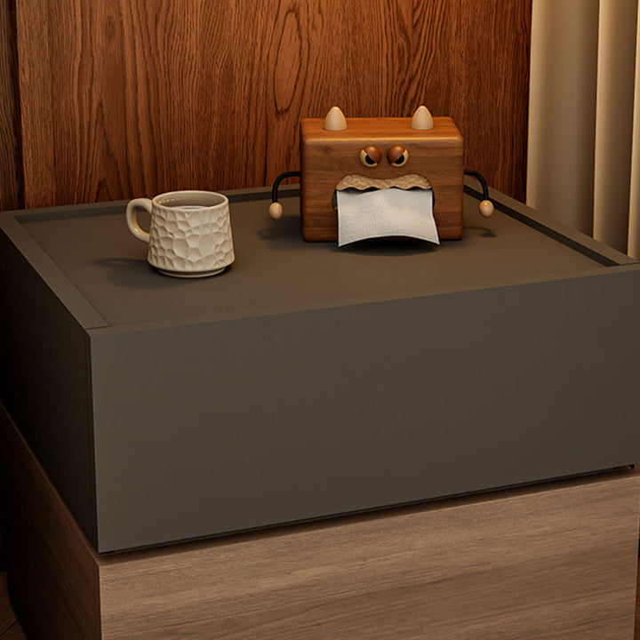 Modern Luxury Solid Wood Eco-Board Stacked Cube Nightstand With 2 Drawers For Bedroom
