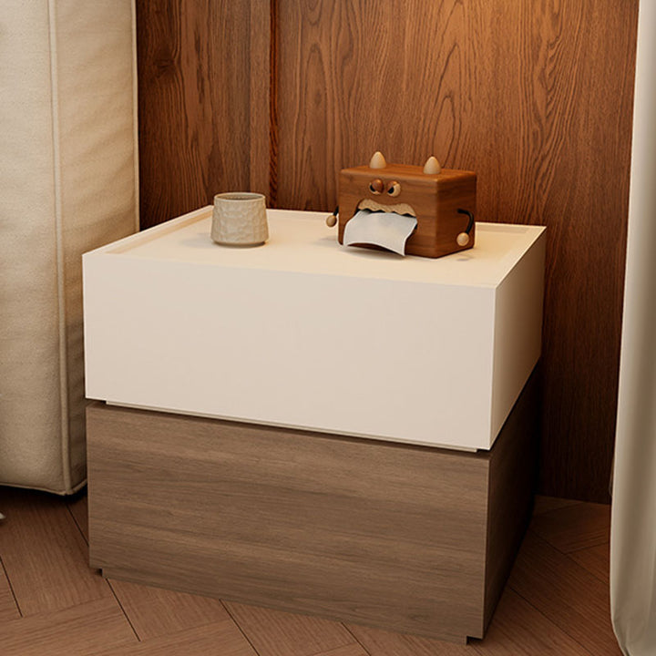 Modern Luxury Solid Wood Eco-Board Stacked Cube Nightstand With 2 Drawers For Bedroom
