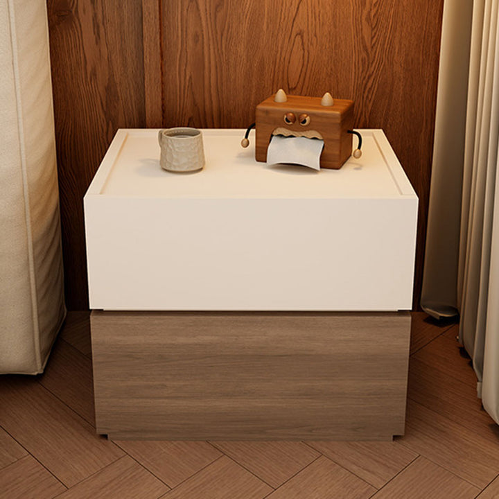 Modern Luxury Solid Wood Eco-Board Stacked Cube Nightstand With 2 Drawers For Bedroom