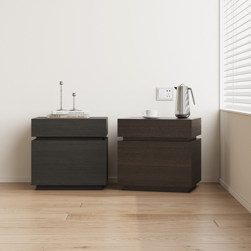 Table de nuit rectangulaire en bois massif minimaliste moderne avec 2 tiroirs pour chambre 