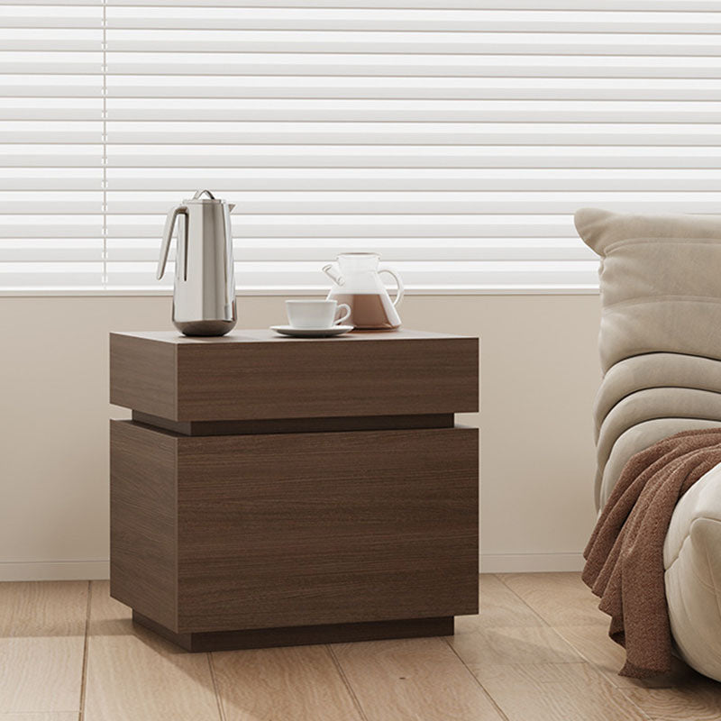 Table de nuit rectangulaire en bois massif minimaliste moderne avec 2 tiroirs pour chambre 