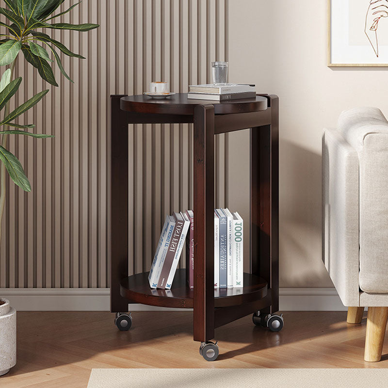 Modern Luxury Bamboo Round Mobile End Table With 2-Tier For Living Room