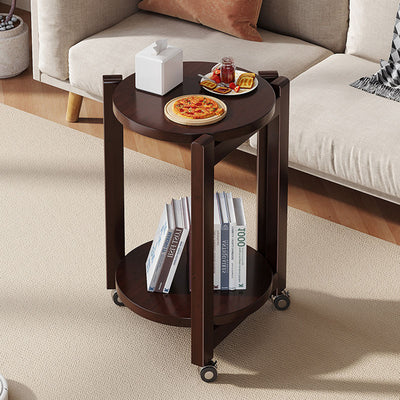 Modern Luxury Bamboo Round Mobile End Table With 2-Tier For Living Room