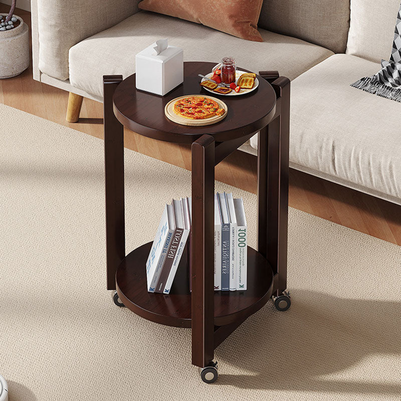 Modern Luxury Bamboo Round Mobile End Table With 2-Tier For Living Room