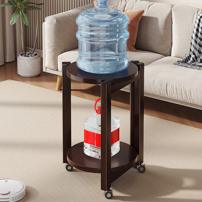 Modern Luxury Bamboo Round Mobile End Table With 2-Tier For Living Room