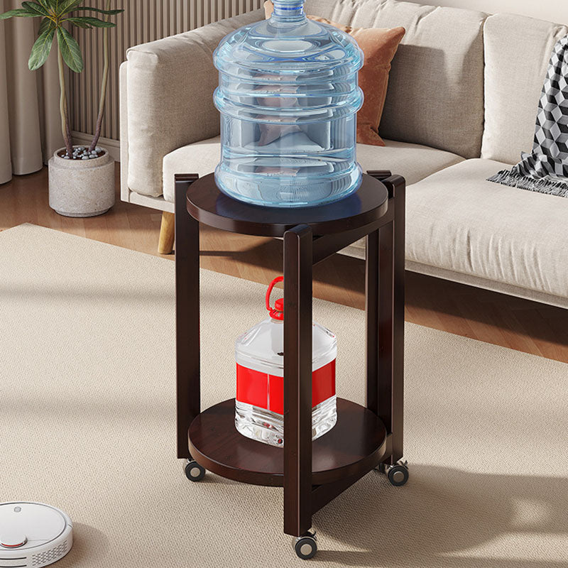 Modern Luxury Bamboo Round Mobile End Table With 2-Tier For Living Room