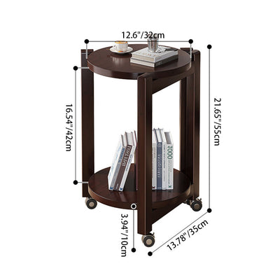Modern Luxury Bamboo Round Mobile End Table With 2-Tier For Living Room