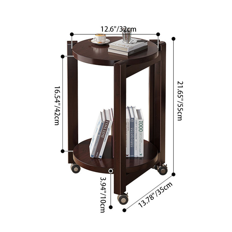 Modern Luxury Bamboo Round Mobile End Table With 2-Tier For Living Room