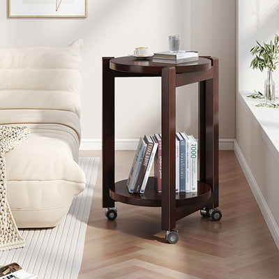 Modern Luxury Bamboo Round Mobile End Table With 2-Tier For Living Room