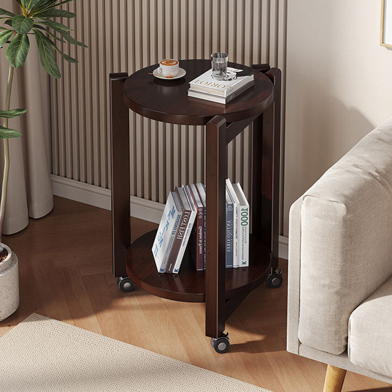 Modern Luxury Bamboo Round Mobile End Table With 2-Tier For Living Room