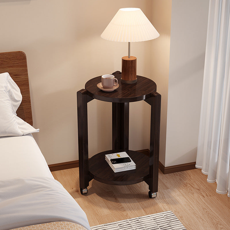 Modern Luxury Bamboo Round Mobile End Table With 2-Tier For Living Room