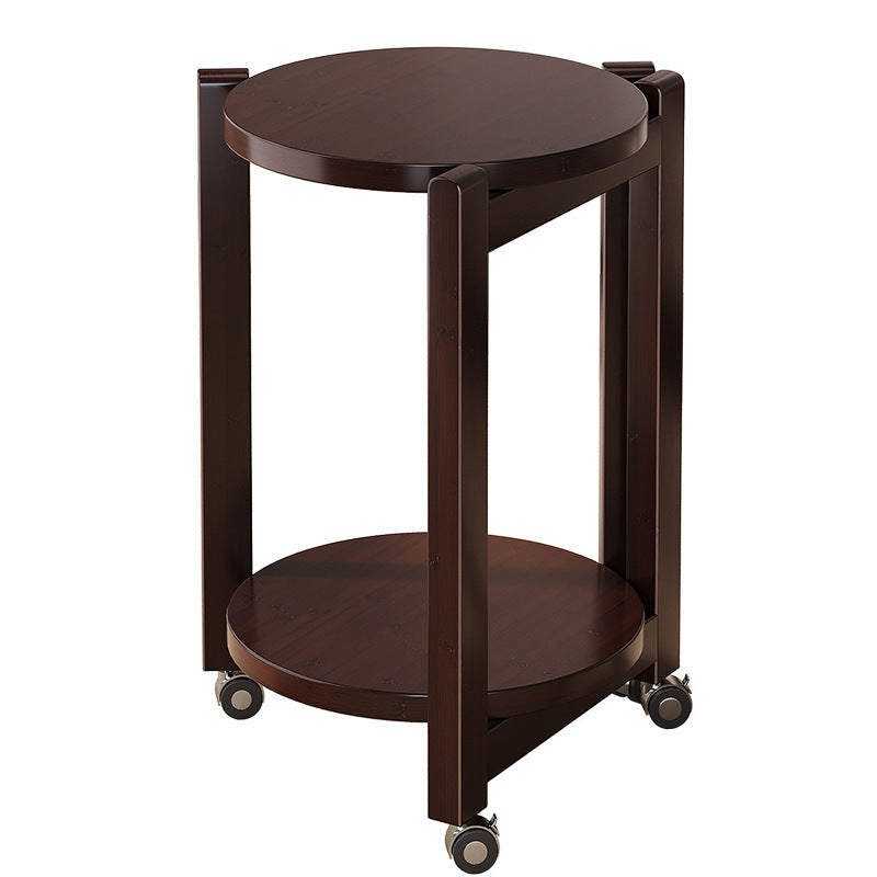 Modern Luxury Bamboo Round Mobile End Table With 2-Tier For Living Room