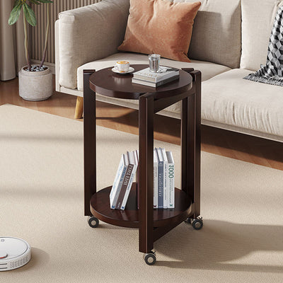 Modern Luxury Bamboo Round Mobile End Table With 2-Tier For Living Room