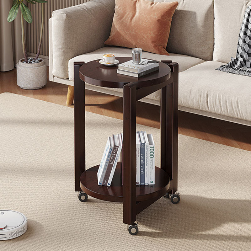 Modern Luxury Bamboo Round Mobile End Table With 2-Tier For Living Room