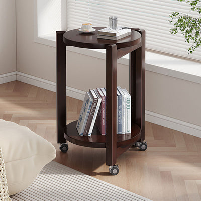 Modern Luxury Bamboo Round Mobile End Table With 2-Tier For Living Room