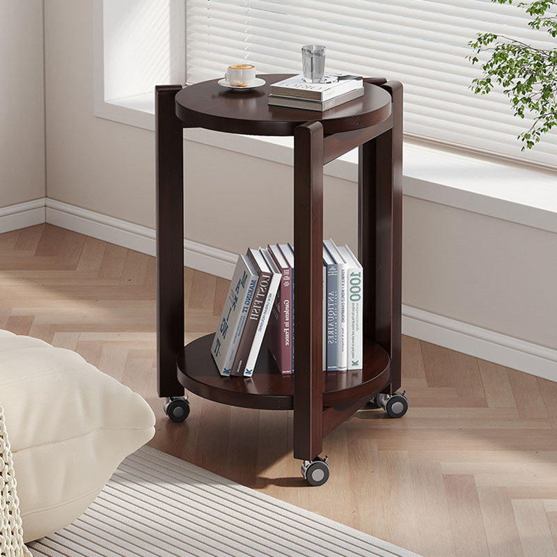 Modern Luxury Bamboo Round Mobile End Table With 2-Tier For Living Room