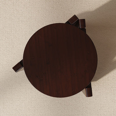 Modern Luxury Bamboo Round Mobile End Table With 2-Tier For Living Room