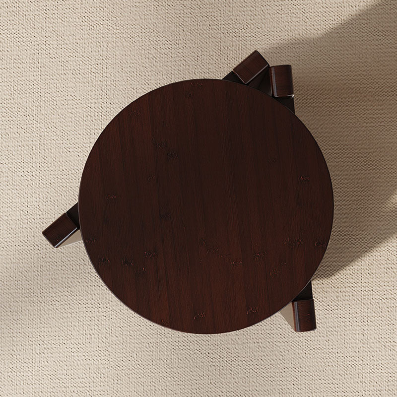 Modern Luxury Bamboo Round Mobile End Table With 2-Tier For Living Room