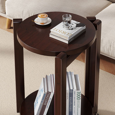 Modern Luxury Bamboo Round Mobile End Table With 2-Tier For Living Room