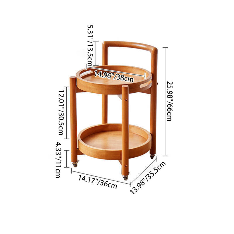 Traditioneller Vintage-Solidholz-Runder-Zylinder-Beistelltisch mit 2 Ebenen für das Wohnzimmer 