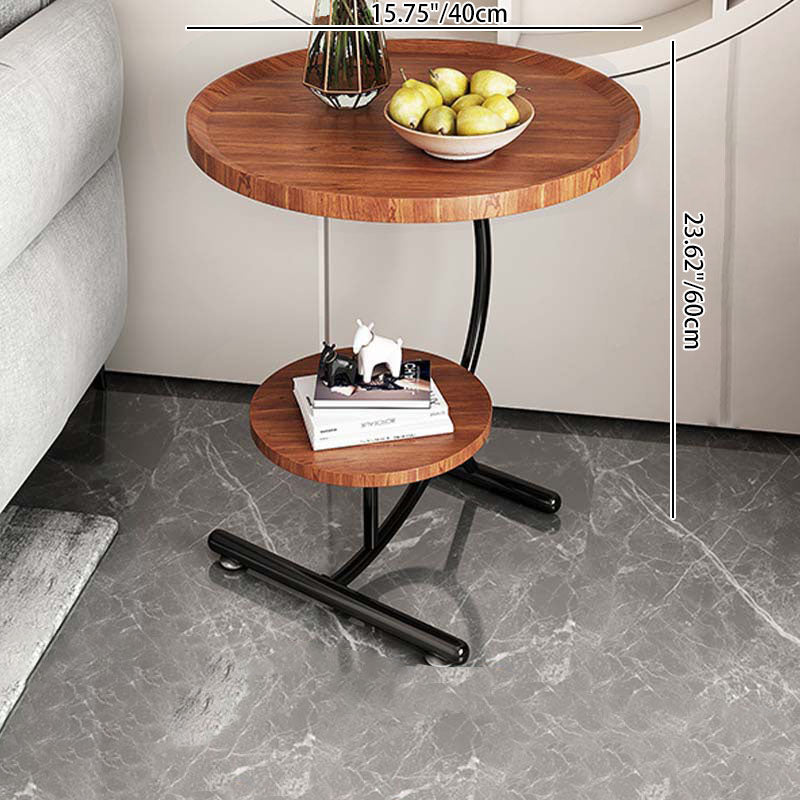 Contemporary Creative Engineered Wood Metal Crescent Round End Table 2-Tier For Living Room