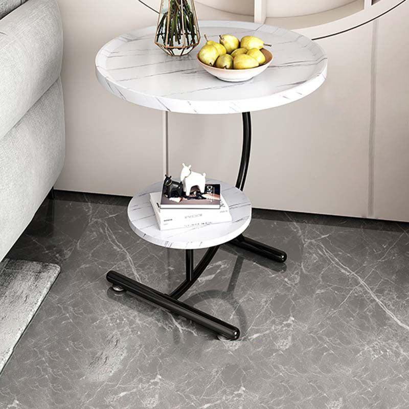 Contemporary Creative Engineered Wood Metal Crescent Round End Table 2-Tier For Living Room