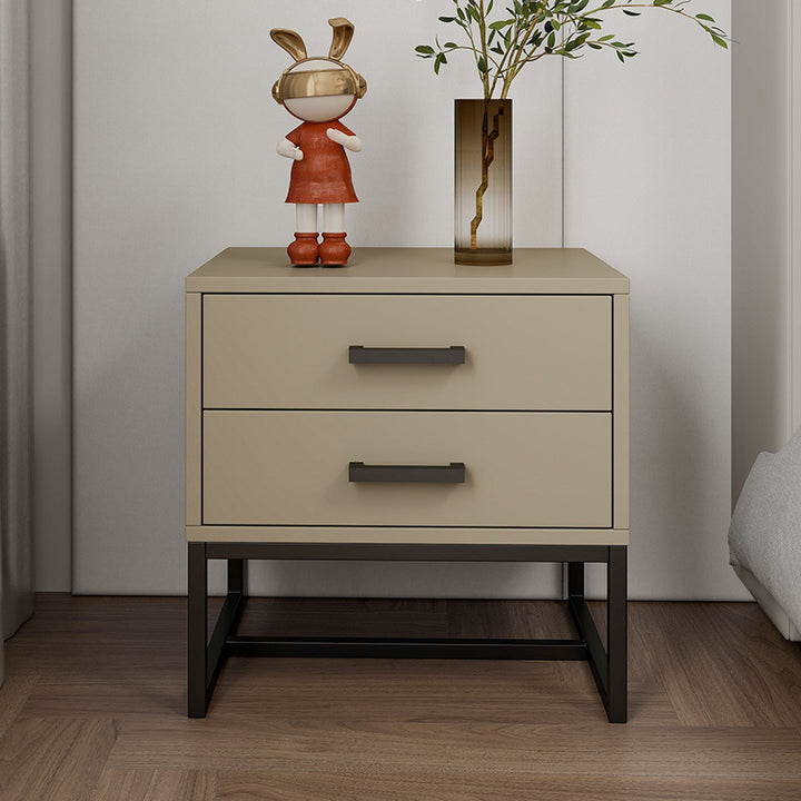 Mesita de noche cuadrada moderna minimalista de madera y metal con 2 cajones para dormitorio 