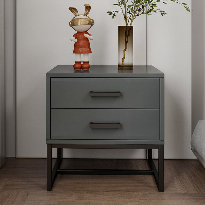 Mesita de noche cuadrada moderna minimalista de madera y metal con 2 cajones para dormitorio 